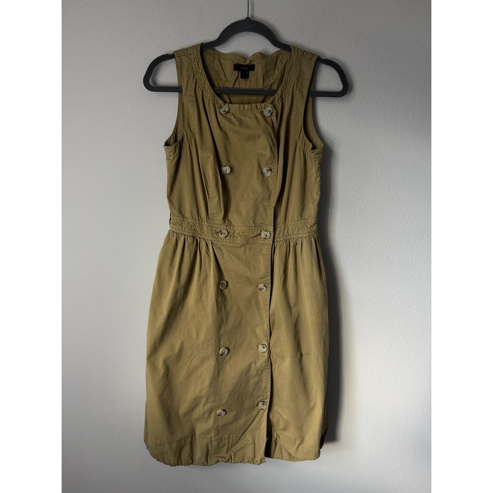 J.Crew Womens Khaki Tan Double Breasted Trench Dress Sleeveless Size 0 Utility